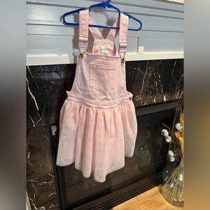 Max Studio Kids Pink and Gold Overall Dress. Girls size 7/8 (runs small).
